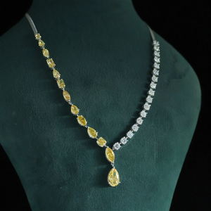 Elegant White Gold Pear Cut Canary Yellow & Round White Diamond Drop <b>Necklace</b> for Women Elegant Two-Tone <b>Statement</b> Bridal gift - Product Image 2