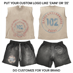 Conjunto de Pantalones Cortos sin Mangas de Jersey de Algodón de 240 GSM con Logotipo Personalizado, Pantalones Cortos Elásticos para Hombre, Color Beige y Negro, Ropa Deportiva Vintage de Verano Transpirable - Product Image 1