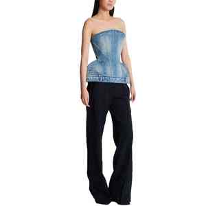 Corsé Vintage Personalizado al por Mayor para Mujer, Corsé Estructurado con Bolsillos Clásicos Invertidos, Tops Casuales de Mezclilla sin Tirantes para Mujer - Product Image 4