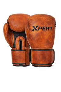 Gants de boxe en cuir véritable Vintage Fighter By Xpert MMA Kick Boxing avec sangle de poignet réglable - Product Image 3