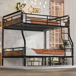 Letto a Castello in Metallo XL Smontabile con Ringhiere di Sicurezza Industriali per Adolescenti Nero-Vecchio SKU W2580S00007 - Product Image 1