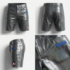 Unisexe, solide, en similicuir, écologique, respirant, séchage rapide, taille élastique, streetwear, cargo, style urbain, hip hop, style motard, tendance - Product Image 6