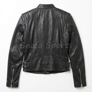 Veste en cuir noire courte et élégante pour filles, avec taille ajustable par fermeture éclair et design personnalisé, prix de gros - Product Image 2