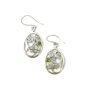 Handmade 925 Sterling Silver Peridot Dangle <b>Earrings</b> <b>Cute</b> Honeybee Lotus Filigree Design Bulk Jewelry Manufacturer - Product Image 1