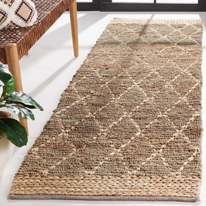 Tapis en jute fait main à motif diamant |   Tapis rectangulaire bohème en fibres naturelles |   Tapis rustique écologique à poils ras en jute fine - Product Image 5