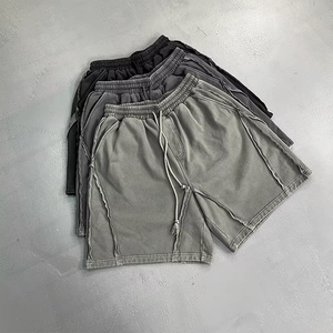 Shorts en molleton de coton épais 400 GSM, style vintage délavé à l'acide, avec points bruts et effet usé, pour l'été et le streetwear - Product Image 1