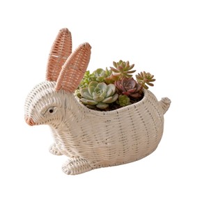 Cartoon <b>White</b> Bunny Rattan <b>Storage</b> <b>Basket</b> Tabletop Coin Candy Key <b>Storage</b> Holder Baby Nursery Playroom Decoration Pot - Product Image 3