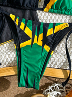 Conjunto de Bikini Jamaica para Mujer, Traje de Baño con Bandera Jamaicana, Top Corto de Malla, Braguita con Lazos Laterales, Ropa de Playa, Venta al por Mayor, OEM