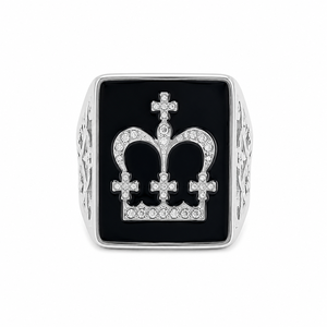 Anello Vintage da Uomo in Argento Sterling 925 con Motivo a Corona Quadrata Nera, Gioielli Personalizzati all'Ingrosso - Product Image 1