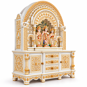 Templo Divino Blanco y Dorado con Tallado Elaborado para el Hogar, Mandir de Madera Tallado a Mano para Templo Hindú, Templo de Pooja Moderno de Madera de Teca, EE. UU. - Product Image 3