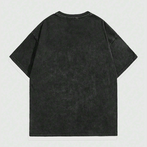 T-shirt à manches courtes pour homme Street Life avec logo graphique numérique et slogan imprimé, 100% coton 220g, délavage acide, coupe classique, style urbain - Product Image 2