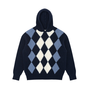 Men's Hooded Argyle <b>Knit</b> Sweater Full Sleeve Pullover Autumn Warm Beige Brown <b>Patterned</b> Casual Wear - Product Image 4