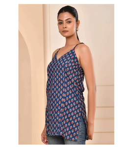 Elegante Kurti Corto de Algodón Estampado con Espalda Cruzada para Mujer, Top de Verano Cómodo y de Secado Rápido para Salidas Informales, Fiestas y Playa - Product Image 3