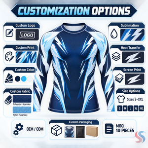 Custom Logo Ice Shock Panel BJJ <b>Rash</b> <b>Guard</b> <b>Men</b> Breathable Compression MMA Jiu Jitsu Fightwear OEM Wholesale Factory - Product Image 5