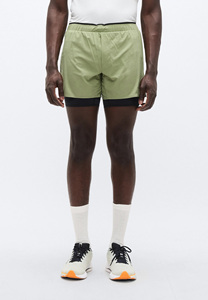 Men's Solid Green Double <b>Layer</b> Canvas Running Shorts Quick Dry Elastic Waist Drawstring Closure Back Logo Sporty <b>Mid</b> Rise - Product Image 3