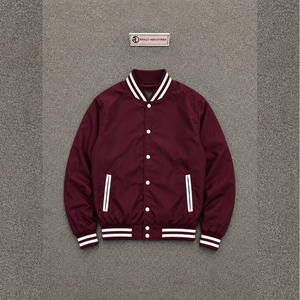 Chaqueta Bomber Varsity de Lana Color Granate de Alta Calidad para Hombre, con Botones de Cuerno, Estilo Casual Urbano, Ligera, para Invierno, Color Sólido - Product Image 5