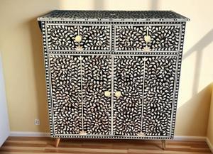 Mesa con Incrustaciones de Hueso de ILAHI, Diseño Moderno con Detalles de Ágata, Almacenamiento Portátil, Muebles para el Hogar - Product Image 4