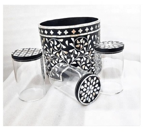 Offre Spéciale Ramadan Eid cadeau vadrouille incrustation support à gâteau avec pot acrylique 3 pièces ensemble vadrouille couvercle en bois nacre par artisanat de qualité - Product Image 1