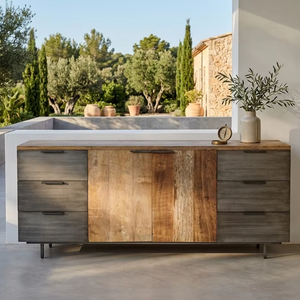 Cómoda Dexter Ze de Madera Maciza de Teca con 6 Cajones, Mueble de Almacenamiento Escultural con Acabado Natural para Dormitorio y Espacios de Vida Refinados - Product Image 5