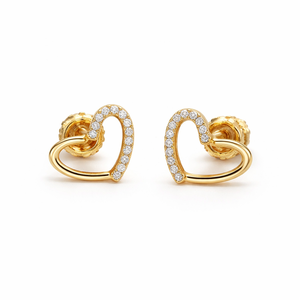 Pendientes de Moda con Diamantes Cultivados en Laboratorio, Diseño de Corazón Abierto, Oro Amarillo de 18K, para Uso Diario, Regalo Elegante para el Día de San Valentín - Product Image 3