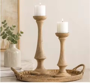 Porte-bougie en bois artisanal, support de bougie en bois naturel pour la décoration intérieure de style farmhouse - Product Image 1