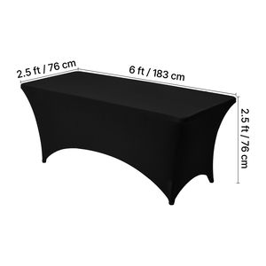 Set di 6 Copritavoli Rettangolari da 2,4 m, Lavabili, in Spandex Elasticizzato, Neri, Resistenti alle Pieghe, per Eventi, Copritavolo Aderenti Neri - Product Image 4
