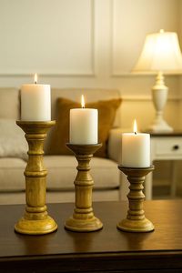 Handcrafted Wooden Candle Holder Set <b>Rustic</b> Pillar Candle Stand Farmhouse Home Decor <b>Table</b> Centerpiece - Product Image 4