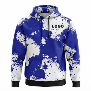 Sudadera con Capucha Personalizada Azul Rey y Blanco con Diseño de Salpicaduras de Pintura, Oversize, de Forro Polar Premium, Estilo Urbano, Unisex, Casual, con Estampado de Logotipo, OEM ODM - Product Image 1