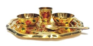 meenakari decorative thali indian brass utensils compact five inch size thali katori spoon glass traditional metal <b>dinnerware</b> - Product Image 6