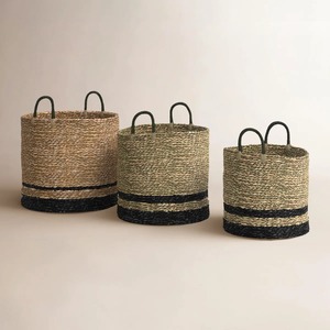 ชุดตะกร้าเก็บของสานจากหญ้าทะเล 2 สี 3 ใบ พร้อมหูหิ้ว ตะกร้าเก็บของทำมือ ขายส่ง เป็นมิตรกับสิ่งแวดล้อม ผลิตในเวียดนาม - Product Image 1
