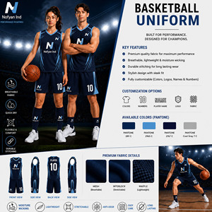 ชุดยูนิฟอร์มบาสเก็ตบอล OEM ยี่ห้อ Nofyan Ind แบบพิมพ์ลาย Sublimation ระบายอากาศได้ดี สำหรับผู้ใหญ่ ทั้งชายและหญิง สีน้ำเงินขาว เสื้อและกางเกงขาสั้น ชุด 10 ชุด - Product Image 2