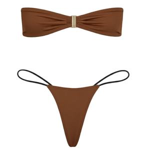Ensemble de bikini sans bretelles pour femme, deux pièces, couleur personnalisable, maillot de bain bandeau, maillot de bain string coupe haute, vêtements de plage, ensembles de maillots de bain grande taille - Product Image 2