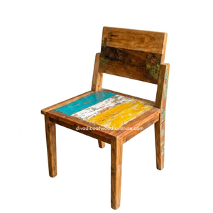 Silla de Comedor Rústica Hecha a Mano, Resistente, para Interiores, de Madera de Barco Reciclada, Ecológica, Color Natural, para Resort, Casa, Villa - Product Image 1
