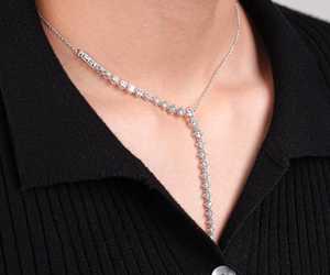 Collier Lariat Délicat en Y en Or Blanc 14K Plaqué Rhodium avec Diamant de Laboratoire, Luxe pour Femme - Meilleure Vente - Product Image 2