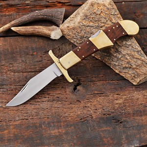 Cuchillo Plegable de Acero Inoxidable con Hoja de Acero Inoxidable, Mango de Latón y Madera, Funda de Cuero Personalizada, Cuchillo de Bolsillo EDC para Caza, Camping y Actividades al Aire Libre - Product Image 2
