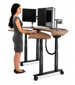 Modern DIY Black Curved Metal Freestanding Standing Desk Dual Monitor <b>Workstation</b> Ergonomic for <b>Office</b> Trading Studio - Product Image 2