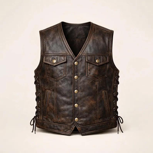 Vintage Black Leather Biker Vest for Men Handmade Motorcycle Waistcoat Classic Western Rider Vest with Premium Stitching - Product Image 3