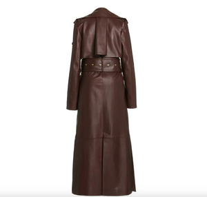 Elegant Long Faux Leather Trench <b>Coat</b> <b>Women</b> Double Breasted Windproof Full Sleeve Notched Collar Solid Color Outerwear 2026 - Product Image 4