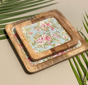 Nouveau design andcrafted Plateau de service rond en bois naturel rustique plateaux en bois élégants avec poignées en gros de Falak World Export - Product Image 5