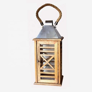 Noël mariage métal bois lanternes décoration de la maison suspendu bougeoir en verre avec éclairage pour noël et mariage - Product Image 1