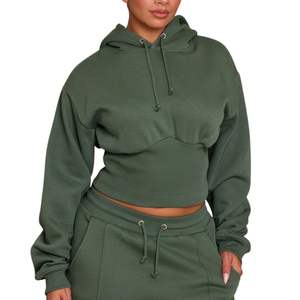 Conjunto de Sudadera Corta y Pantalones Deportivos para Mujer, de Forro Polar Grueso, Traje Deportivo Informal de Dos Piezas, Ropa de Gimnasio, Venta al Por Mayor OEM - Product Image 4