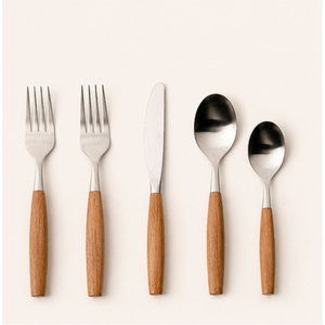 Ensemble de couverts de luxe écologiques en acier inoxydable 5 pièces avec manche en bois naturel pour la restauration moderne des hôtels et la salle à manger à domicile - Product Image 5