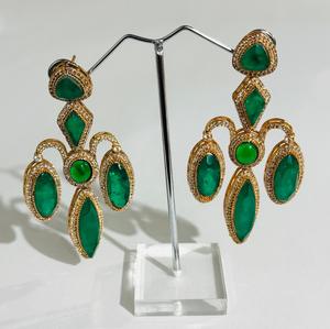 Pendientes Largos Geométricos de Lujo con Aspecto de Gema Verde Oscuro, Chapados en Oro, con Pedrería, Joyería de Moda para Mujer, Novia - Product Image 3