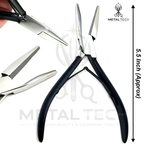 Pinzas Profesionales de Acero Inoxidable de 5.5 Pulgadas con Boca Plana para Extensiones de Cabello, Mango Negro, para Micro Anillos, Nano Beads y Extensiones de Bucle - Product Image 6