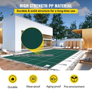 Copertura di Sicurezza Rettangolare 16x40ft in Materiale PC per Piscine Interrate con Fori di Drenaggio e Rete - Product Image 6