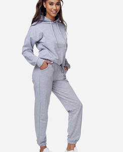 Conjunto de 2 piezas de chándales de lana con logotipo personalizado bordado, conjunto de algodón con logotipo personalizado para mujer, conjunto de dos piezas de talla grande para mujer - Product Image 5