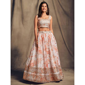 Organza blanc imprimé floral Festival Lehenga Choli - Product Image 4