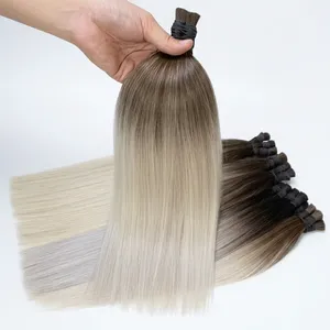 Ombre Ash <b>Blonde</b> Human Hair Wefts Long Straight Bulk Hair Extensions Natural Color Gradient ombre hair wefts 100% unprocessed - Product Image 3