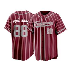 Uniforme de Béisbol Personalizado con Nombre, Diseño de Rayas Finas en Malla de Poliéster, Transpirable, Impresión de Alta Resolución - Product Image 1