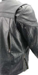 <b>Men's</b> Genuine Leather Motorcycle <b>Jacket</b> Black Cafe <b>Racer</b> Biker <b>Jacket</b> with Stand Collar Front Zipper Closure Quilted Shoulder - Product Image 4